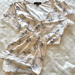 Satin with Lace Trim Pajama Set